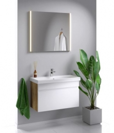 Комплект мебели для ванной Aqwella Smart 80 белый глянец/дуб балтийский  - фото для каталога