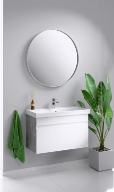 Комплект мебели для ванной Aqwella Smart 80 белый глянец/бетон светлый  - фото для каталога